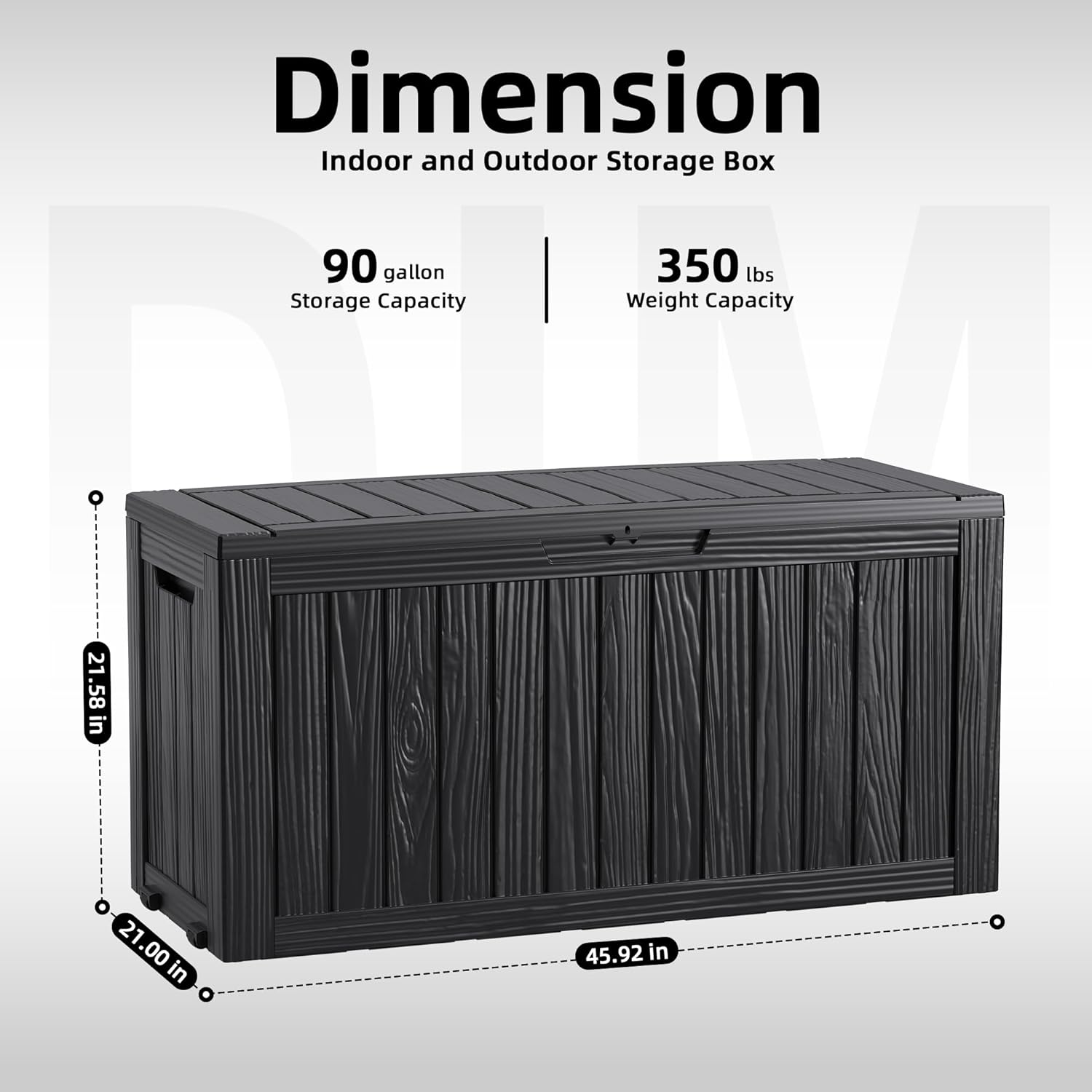 DRATO 90 Gallon Deck Boxes Outdoor Waterproof, Resin Large Lockable Storage Box with Lid, Outdoor Storage Bench Patio Cushions Furniture, Garden Tools, Pool Accessories (Black, 90 Gallon)