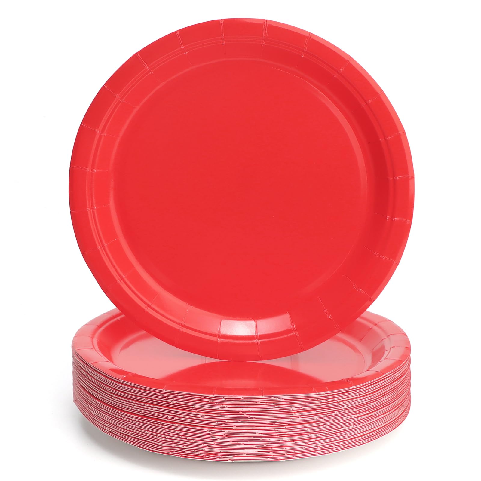 PARTY GO 50 Pcs 7" Paper Plates for Dinner and Dessert, Disposable Plates Party Supplies Pack for Valentine Holiday Wedding Birthday Party Baby Shower Decorations,Red