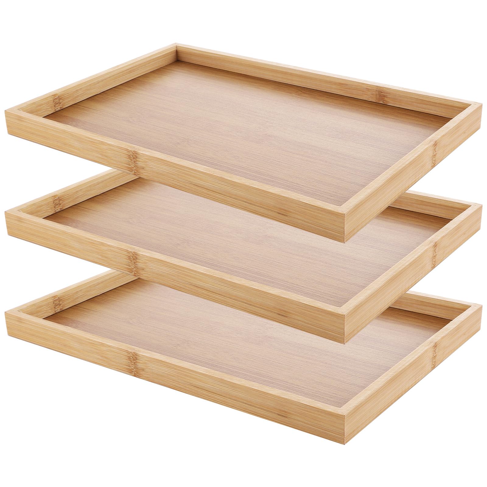 VIDETOL Wooden Tray Set of 3, 13"x9"x1" Rectangular Bamboo Tray, Breakfast Food Trays Nesting Trays for Eating, Wood Serving Trayes for Dinner Tea Dessert