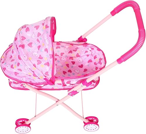 Cochecito de muñeca plegable para mango de empuje ajustable, marco de hierro con ligero juego de simulación, cochecito de muñeca para niños