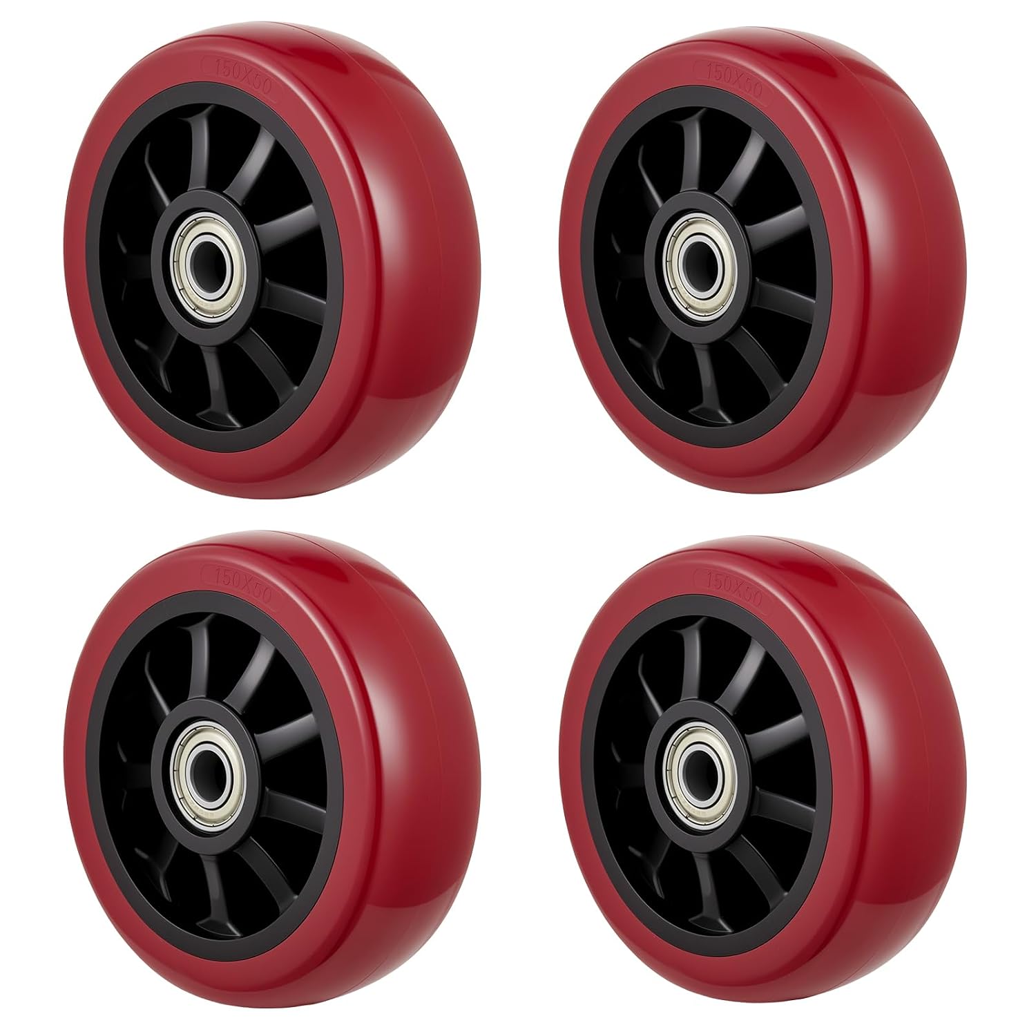 Polyurethane Caster Wheels 6 Inch Set of 4 - Polyurethane on Polyolefin Core Wheel with Double Roller Bearing, Heavy Duty with 3200 lbs Capacity for Home/Industrial/Commercial Trolleys