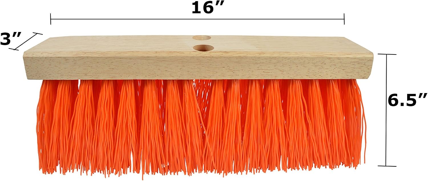 Janico 4016 Bristles Street Broom Head, 16 Inch, Orange Poly Bristles, Brown