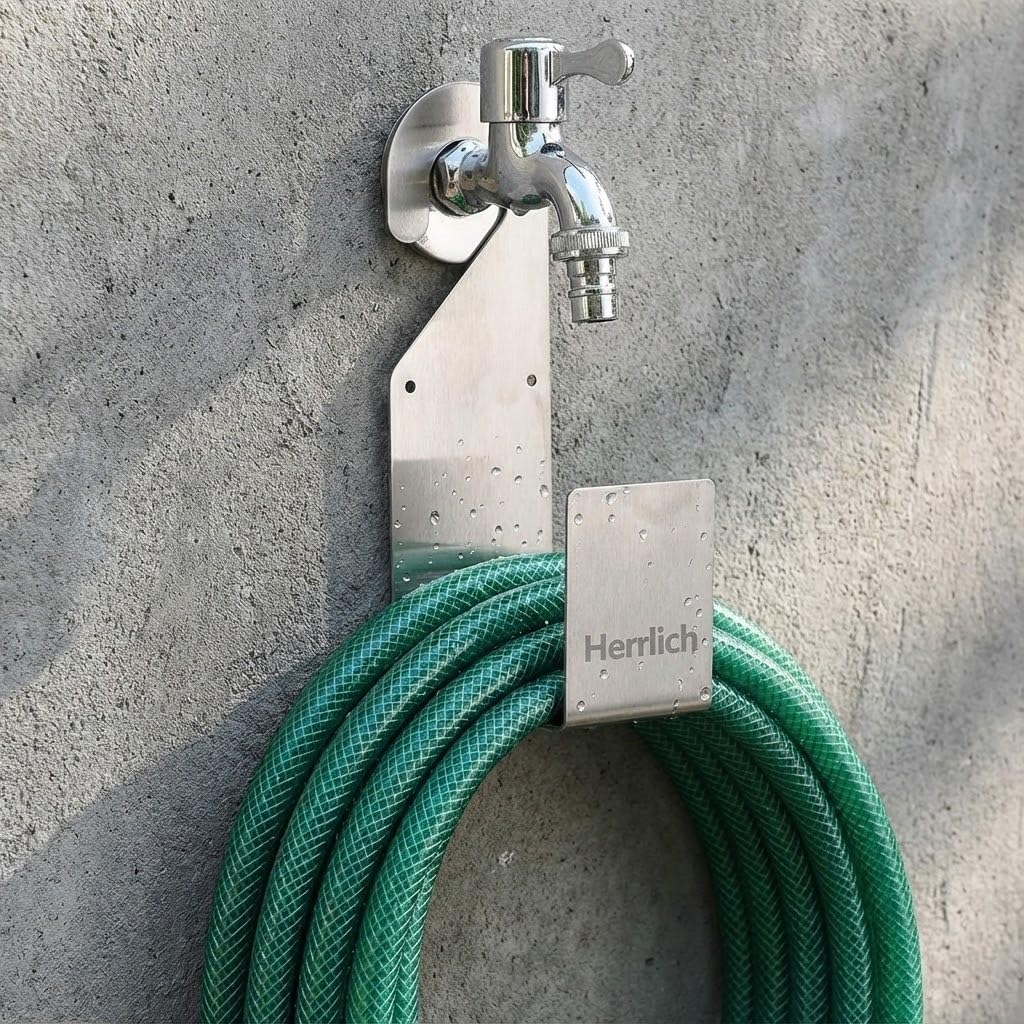 Herrlich Homes Durable Heavy Duty 304 Stainless Steel Garden Pipe Stand | Wall Mounted Watering Hose Holder | Portable Irrigation Hose Hanger | Garden Pipe Holder Hook in Black | Pack of 1 | Steel-picture-20
