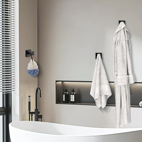 Miniatura 5 de Ganchos de toalla negros mate para baños, gancho moderno de acero inoxidable resistente montado en la pared, paquete de 4, ideal para colgar Mate