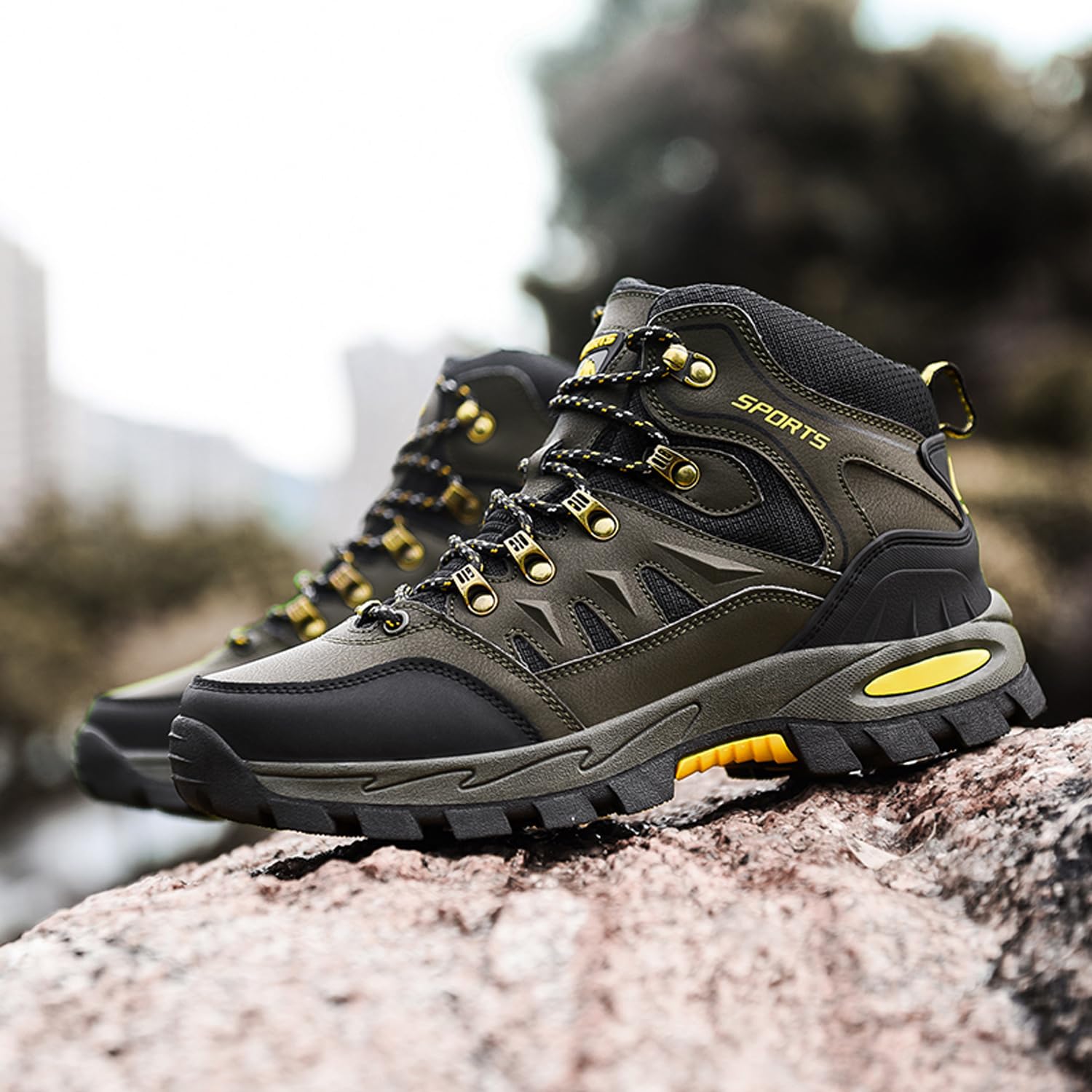Scarpe da Trekking Uomo Donna Arrampicata Sportive Impermeabili Traspiranti Passeggiate Stivali per Antiscivolo Sportive All'aperto Scarpe da Escursionismo A22Verde Militare 45EU