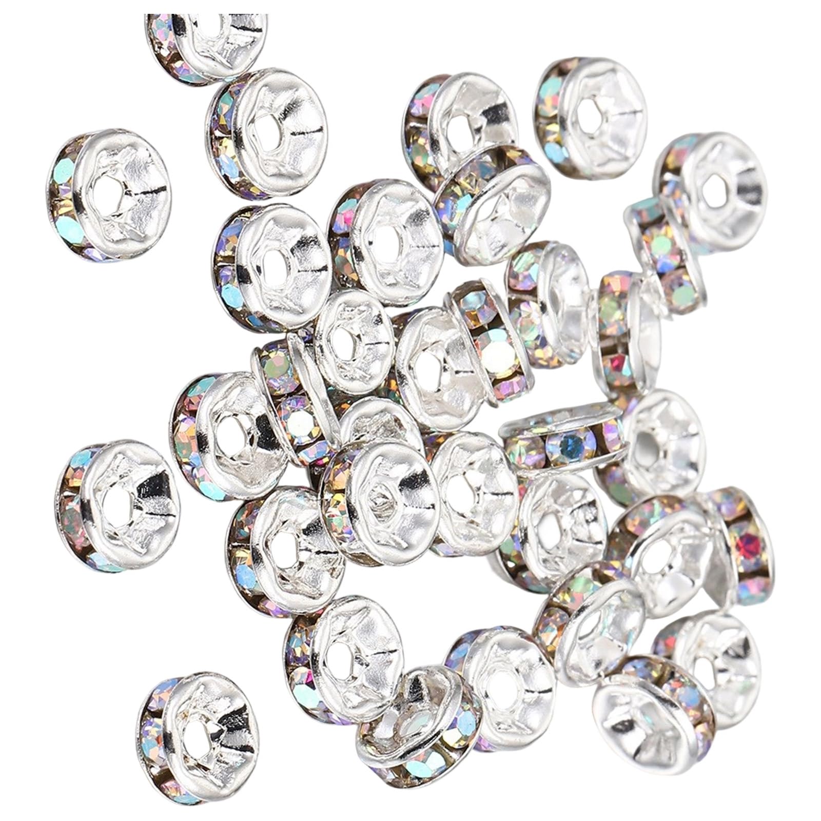 Buxuaaaa 8mm Rhinestones Spacer Beads Rondelle Crystal Loose Beads Craft Supplies for Jewelry Making Rhinestones Loose