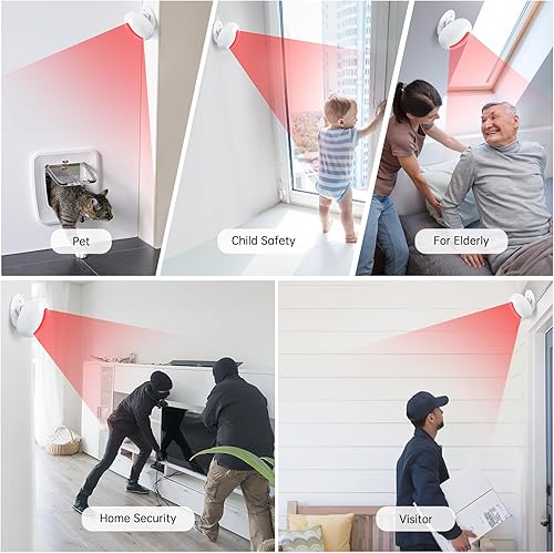 Vista 5 de Alarma inalámbrica con sensor de movimiento para interiores - Timbre de puerta para negocios, monitor zumbador de bienvenida para tienda con luz LED