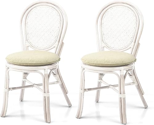 Miniatura 10 de Juego de 4 sillas auxiliares de mimbre hechas a mano con cojines color crema de ratán natural colonial