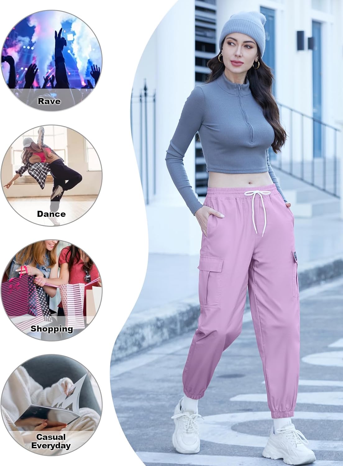 SANGTREE Girls & Womens Drawstring Cargo Jogger Pants,3 Years - Women 3XL - Image 4