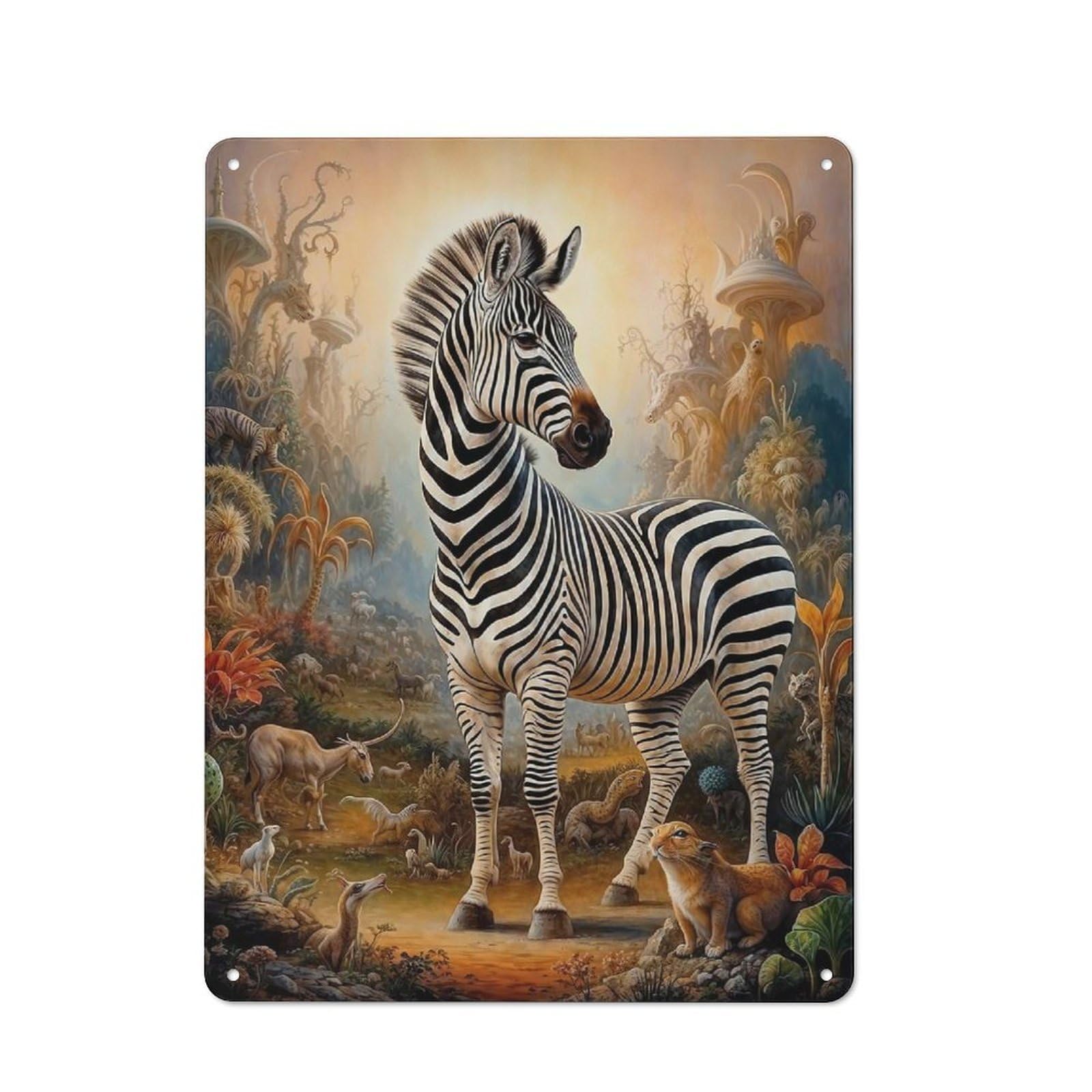 Vintage Metal Sign with Surreal Mystical Zebra Design 40x30cm, Vintage Bar Wall Plaque for Cafe, Pub, Workshop Or Home Bar