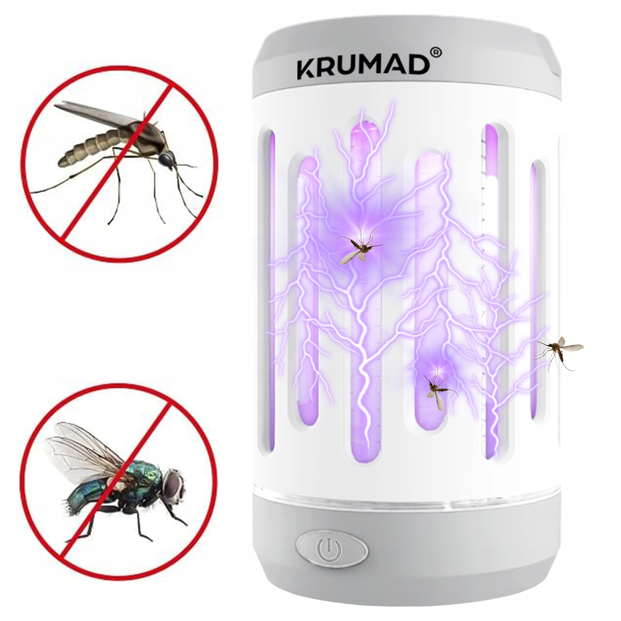 KRUMAD Lampa owadobójcza UV LED 5W, przenośna bezprzewodowa z akumulatorem i ładowaniem USB, lampa na komary i muchy do domu i na zewnątrz, pułapka elektryczna na owady