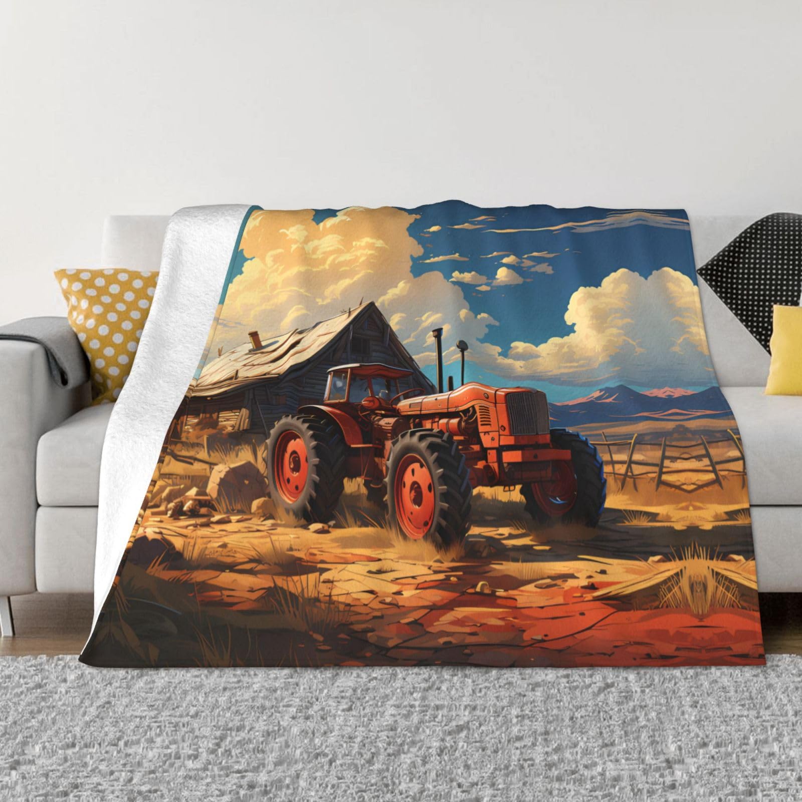 Couverture micro polaire douce luxe 203x152 plaid tracteur de ferme