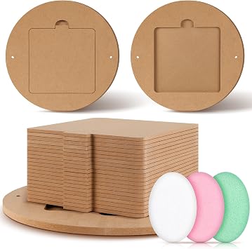 Pinkunn 22 Pcs Bat System for Pottery Wheel Clay Pottery with Removable Inserts 2 Pack 12 Round Outer and 20 Pack 7 Square Inner Bat with 3 Sponge for Potters Clay Artist