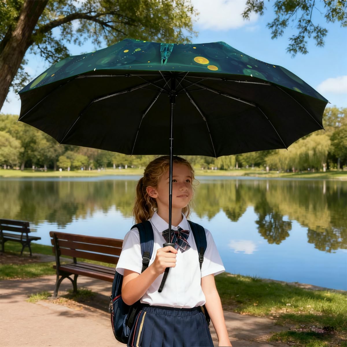 Summer Beach Blue Travel Folding Umbrella Automatic Compact Umbrellas Parasol Umbrella