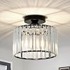 Crystal Ceiling Lights - Modern Chandeliers, Black Fitting with Glass Lampshade, Flush Lights for Living Room, Bedroom, Kitchen, Hallway, Bathroom [Energy Class D]