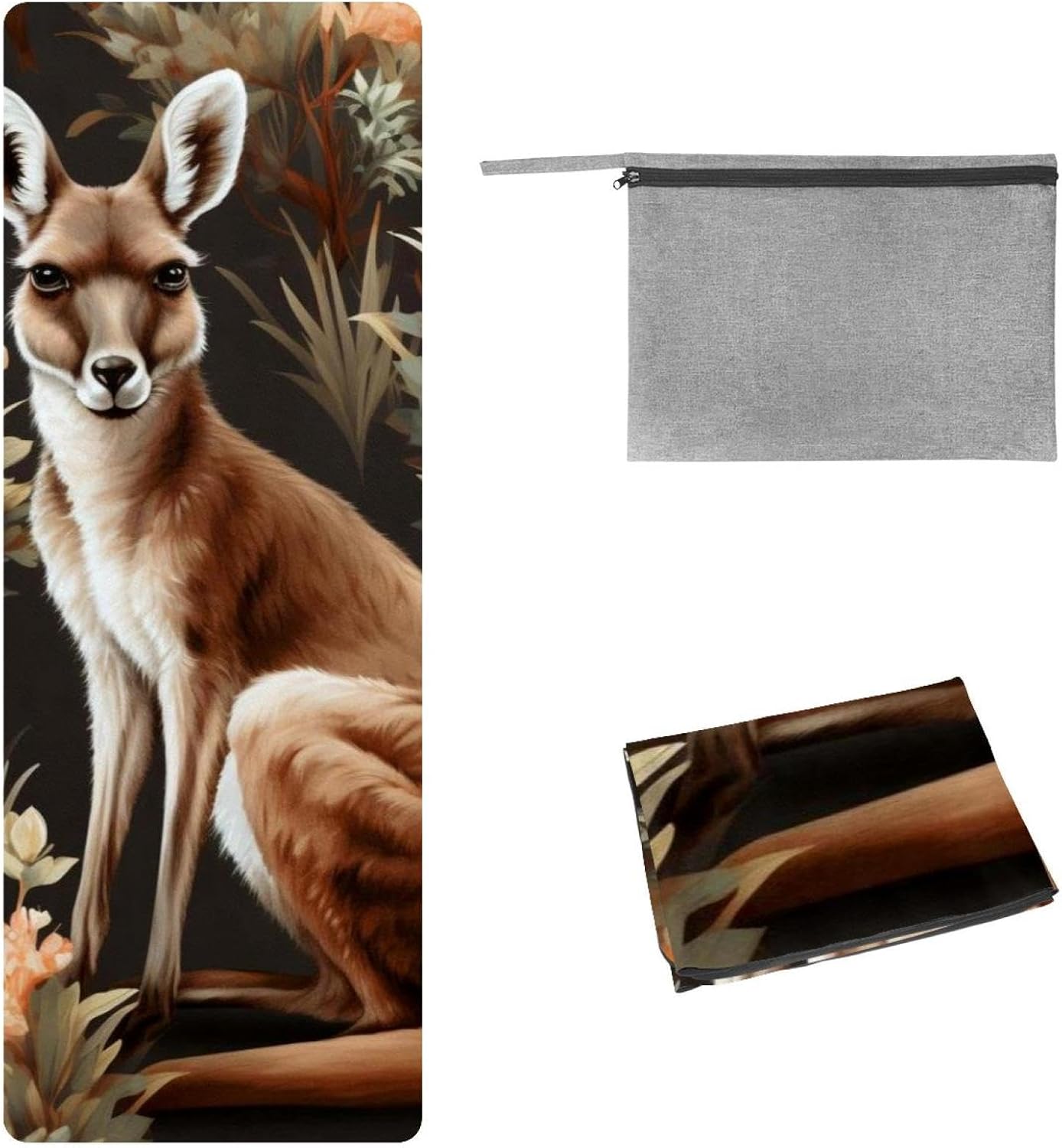Yoga Towel, Kangaroo Pattern Non Slip Sweat Absorbent Hot Yoga Mat Towel for Hot Yoga, Pilates and Fitness - 72.8" x 26.8"