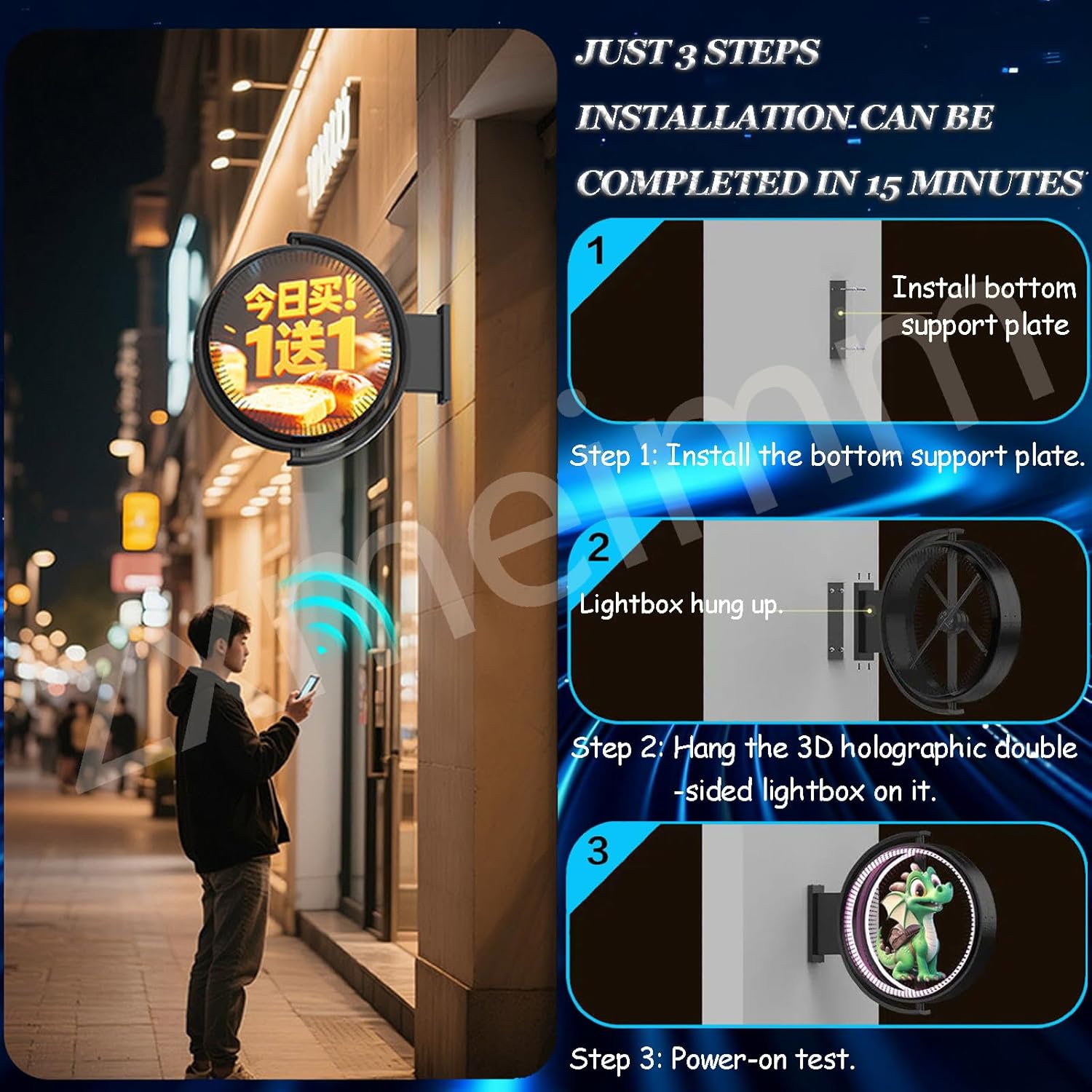 Naked Eye 3D Hologram Fan Projector, Double-Sided HD LED Advertising Display, Mobile APP Controlled Signage for Shop Restaurant Mall Bar 60cm