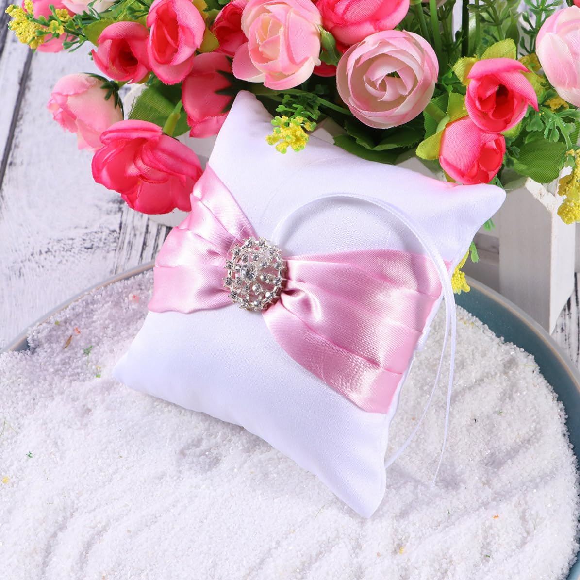 Wedding Ring Bearer Pillow Cushion Crystal Decor Cloth 10x10cm