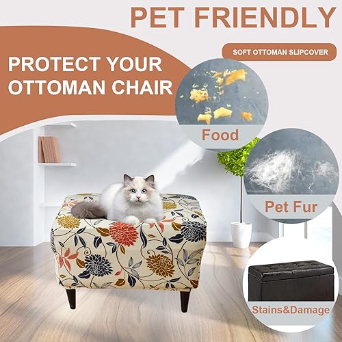 Miniatura 5 de Eco-Ancheng Funda elástica para silla, funda otomana rectangular de almacenamiento, funda otomana para reposapiés, fundas otomanas para taburete de