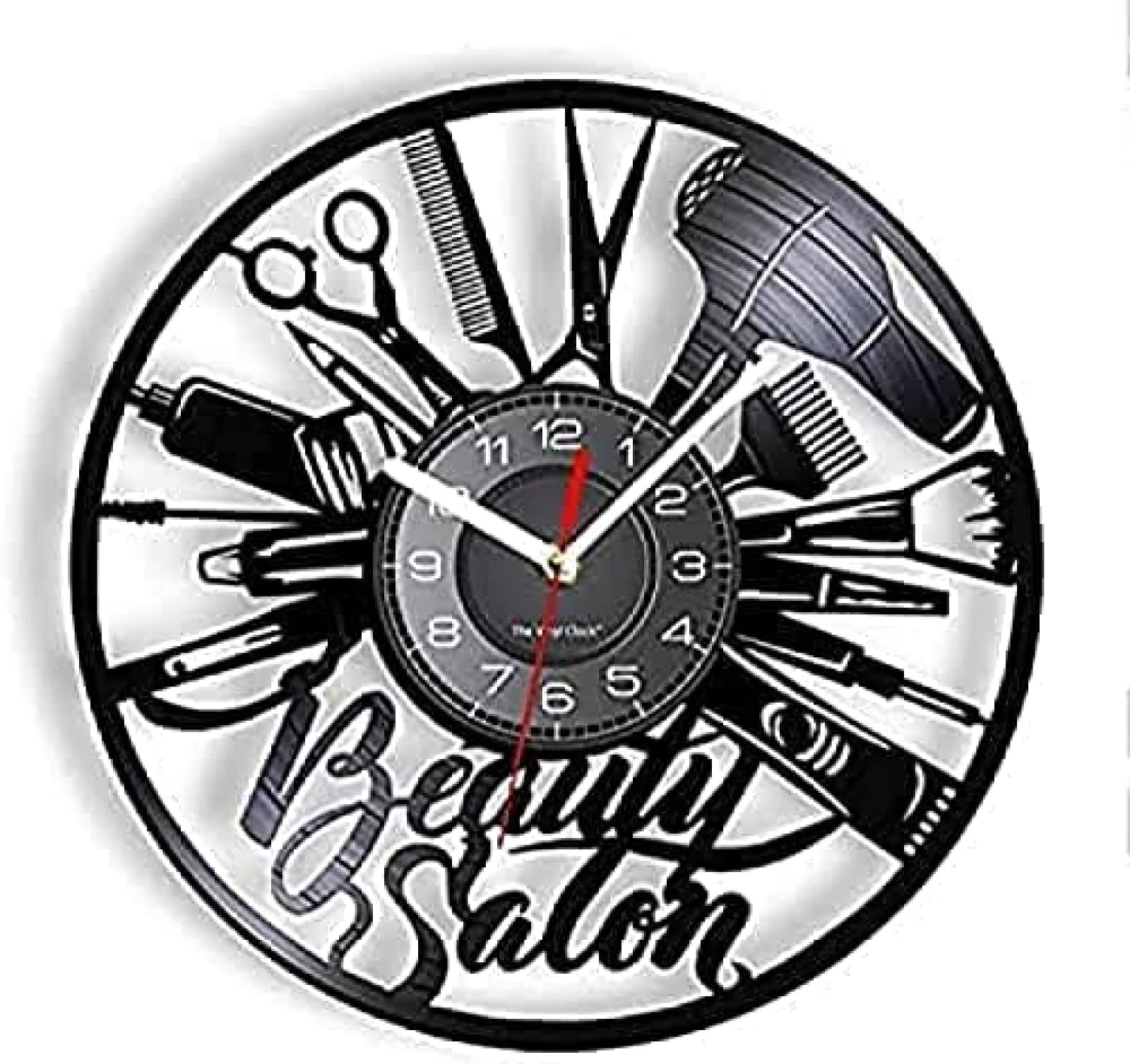 Horloge Murale Ronde Salon de Coiffure au Design Vintage pour Décoration Murale