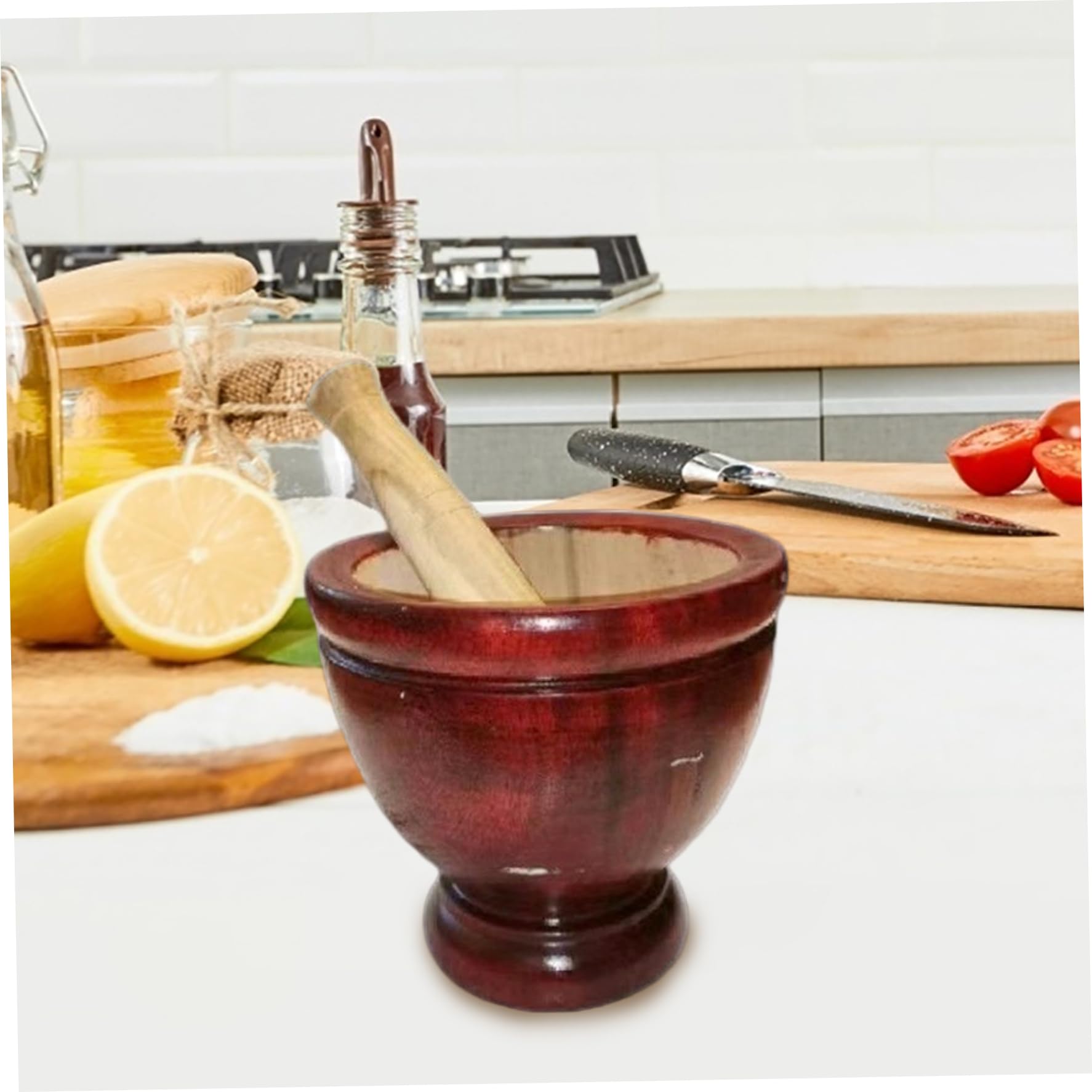 Mortero y maja de madera, 6 pulgadas seguro manual Natrua Juego de mortero y maja de madera Herramienta de cocina tailandesa para moler hierbas, ajo, ensalada de papaya