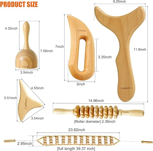 Miniatura 6 de Juego de 4 herramientas de masaje de terapia de madera para moldear el cuerpo, masajeador de drenaje linfático de madera para Gua Sha, rodillo de