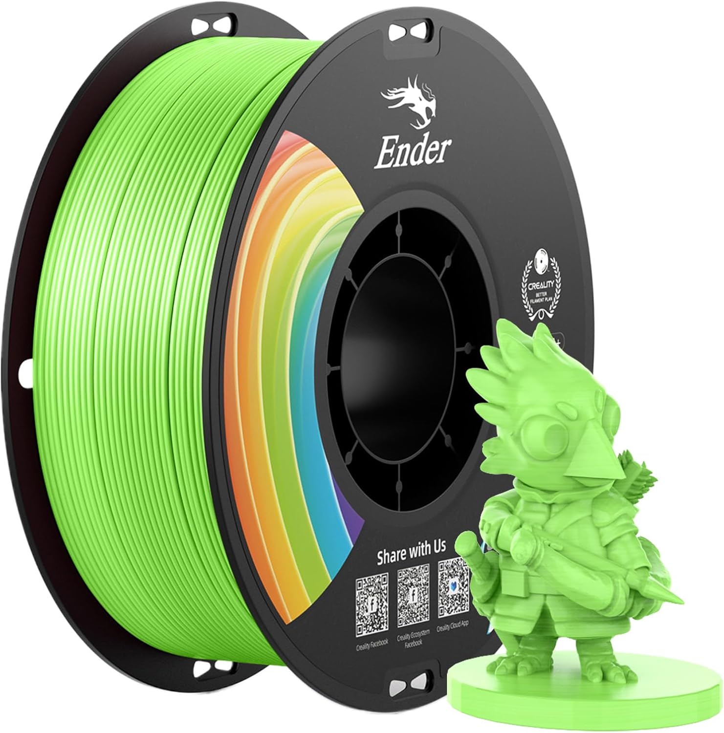 Creality 3D Printer Filament, PLA Plus Filament 1.75mm Apple Green, PLA Pro Toughness Upgraded Dimensional Accuracy +/- 0.03mm, 1KG Spool(2.2lbs) Ender PLA+ Filament for Most 3D Printer