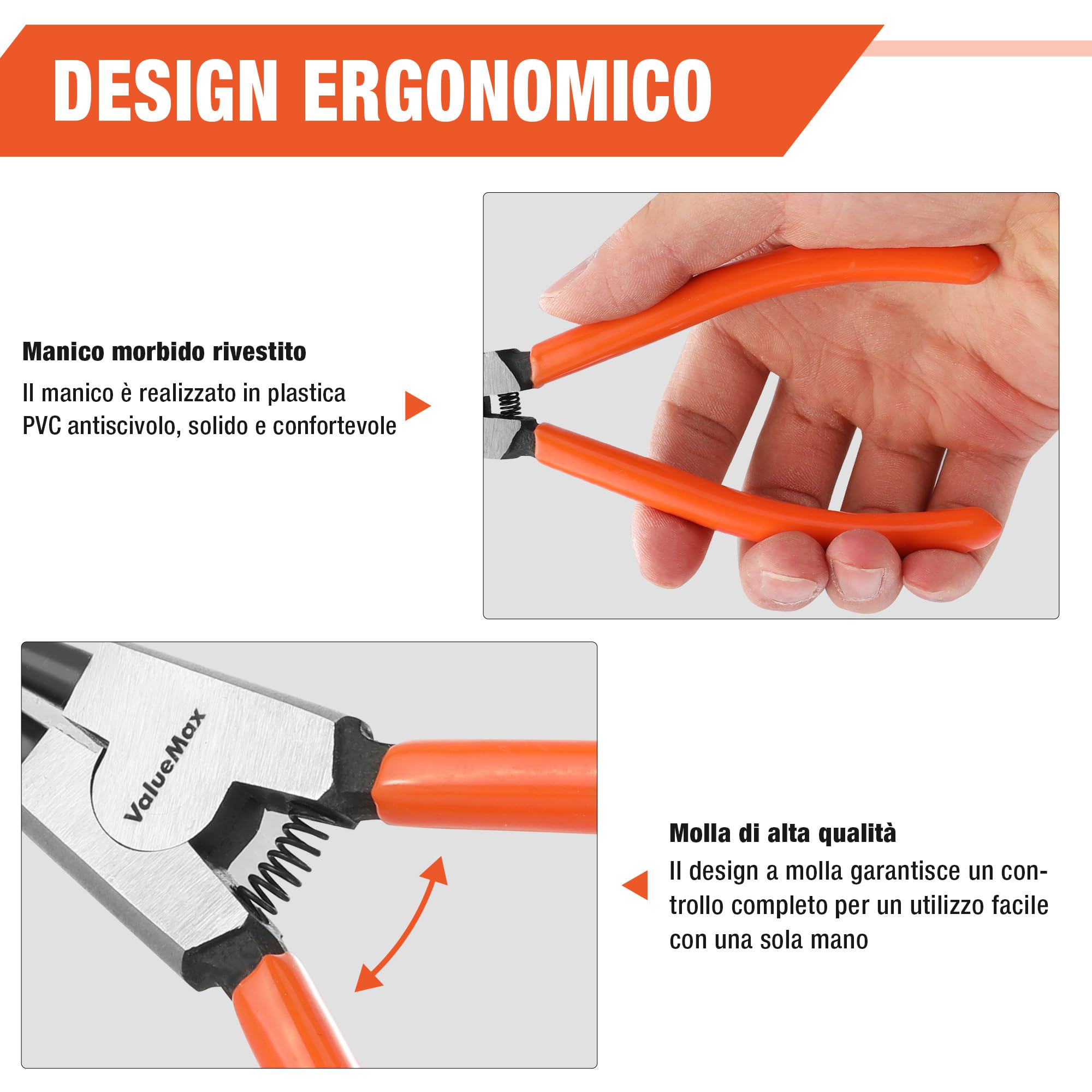 ValueMax Set di 4 Pinze per Anelli di Sicurezza 165mm e 180mm, Pinza per Seeger con Borsa Portatile, Punte Dritte e Curve per Bloccaggio Interno ed Esterno
