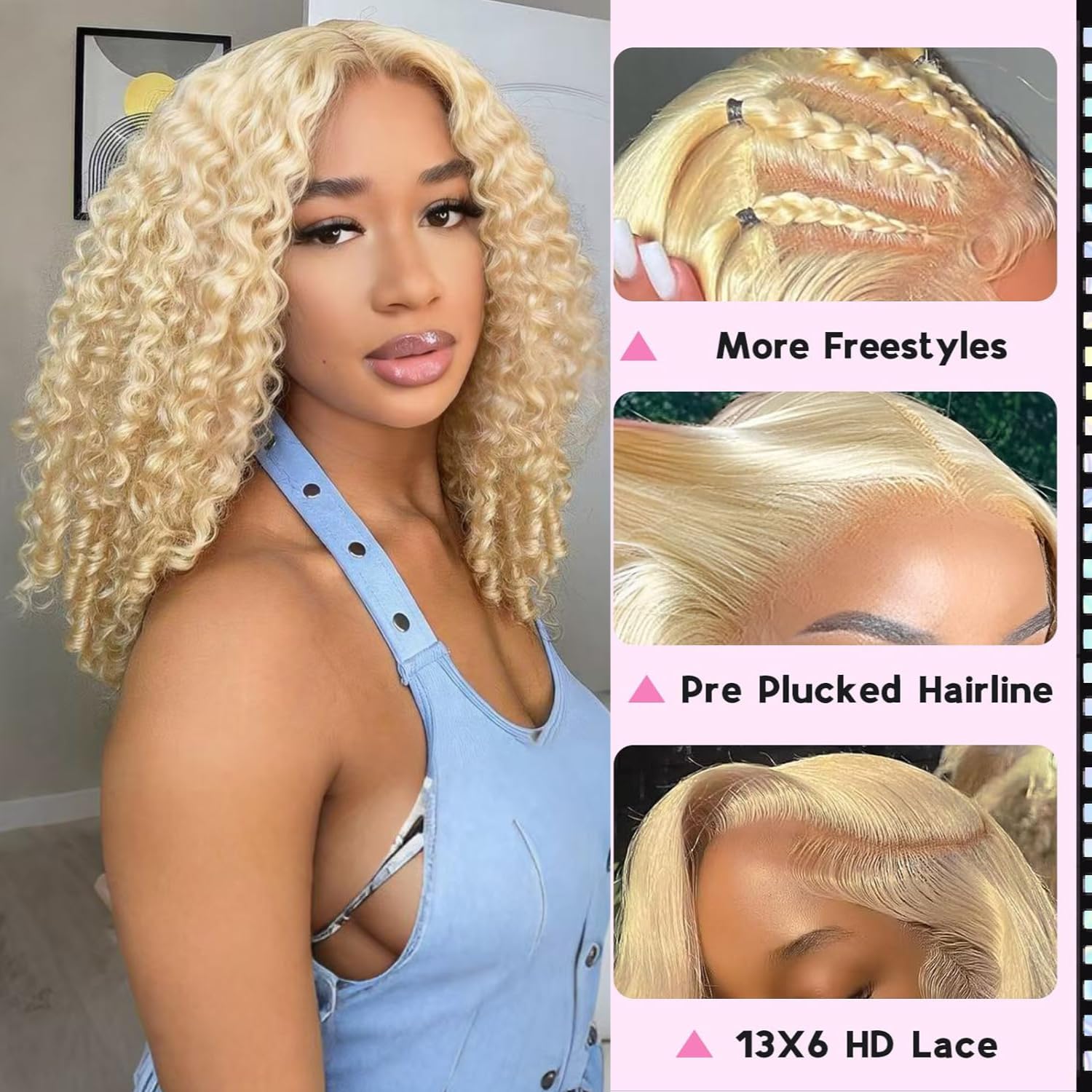 28 Inch Blonde Burmese Curly Wig Human Hair 613 Blonde Burmese Deep Wave 13x6 HD Transparent Lace Front Wig Human Hair Blonde Wig Human Hair Pre Plucked With Baby Hair 180% Density for Women