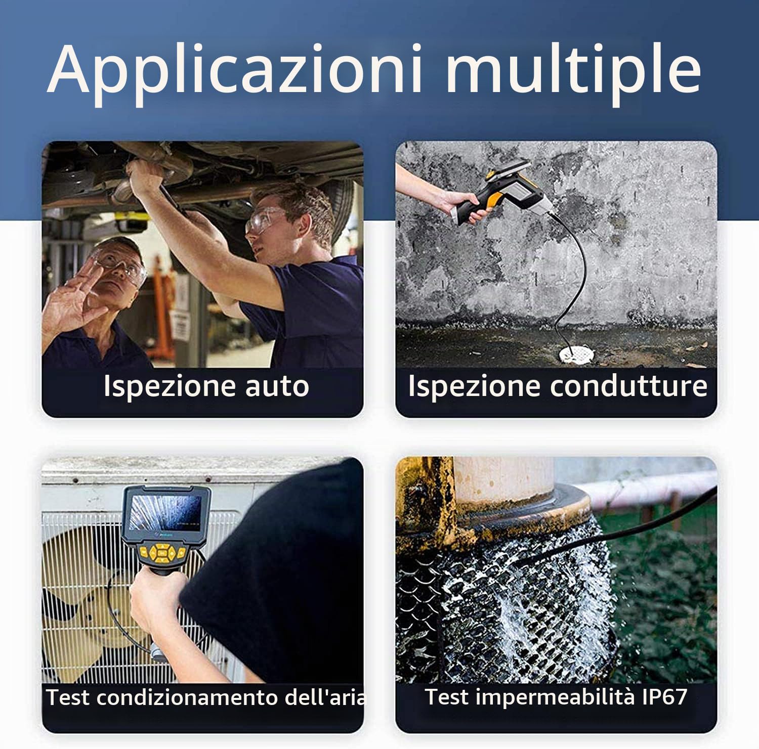 1080P Endoscopio Industriale HD,8mm Doppia Lente Telecamera di Ispezione con 4,3 Pollici Schermo IPS,Boroscopio Telecamera per Tubi Impermeabile IP67, 6 Luci LED e 5m Semirigido Cavo