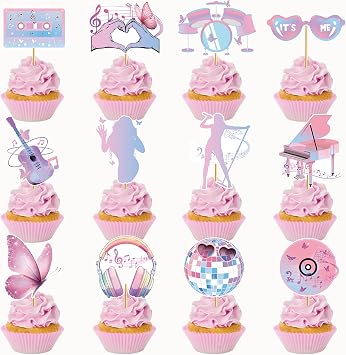 36PCS Eras Party Cupcake Toppers, Eras Cake Topper, Music Singer Super Star Cake Decorations Music Birthday Party Decorations, Guitar Themed Party Supplies Favors for Fans Celebration