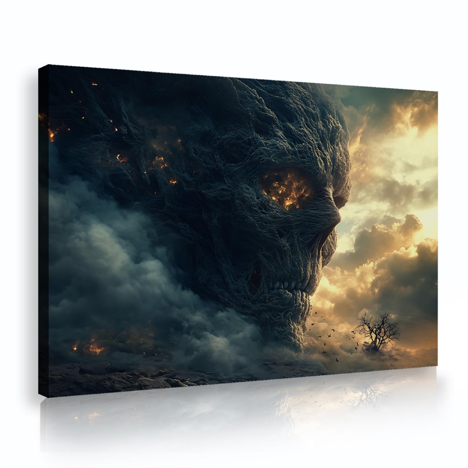 CHERHERART Morte mitologica stampa arte della parete enorme teschio gotico pietrificato foresta stregata surreale macabra opera d'arte per la sala giochi horror 40x60cm Innerframe