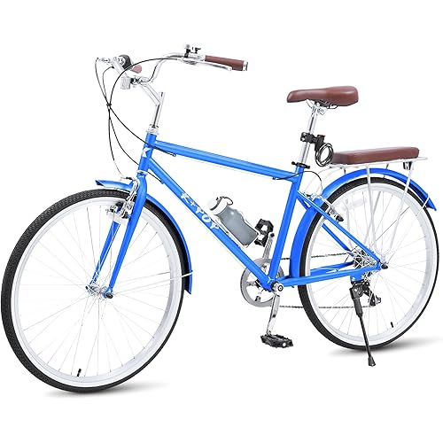 Beach Cruiser Bike, 26 Inch Adult Cruiser Bike City Bikes for Men and Women, 7-Speed Complete Cruiser Bikes with Basket and Water Cup, Commuter Bicycles for Men, Dual V-Brake