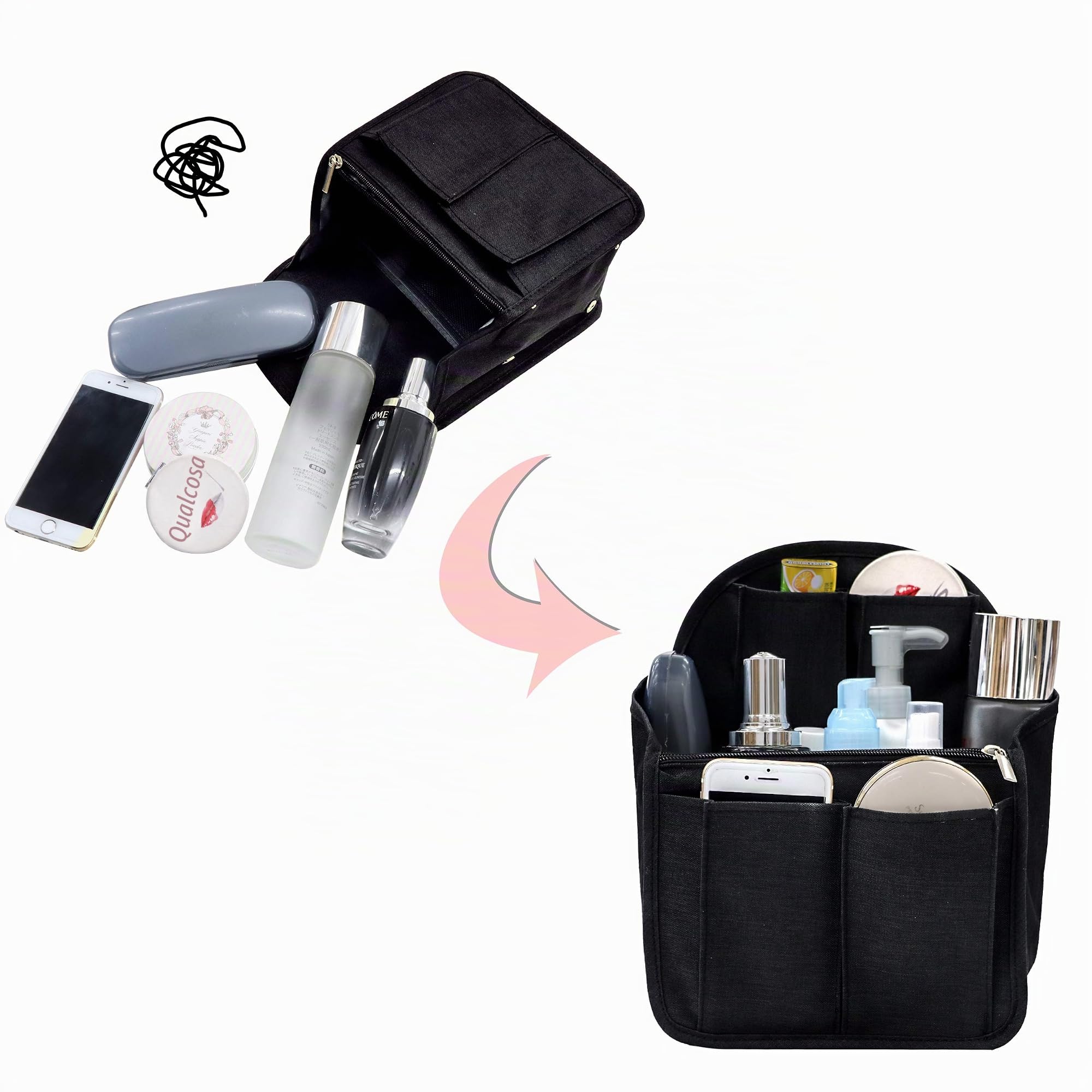 Inserto per Organizer per Zaino in Nylon, Zaino Borsa Universale a Tracolla, Nero