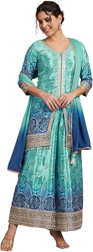 SHOPPING QUEEN Women's Silk Blend Bandhani Kurta and Palazzo Set