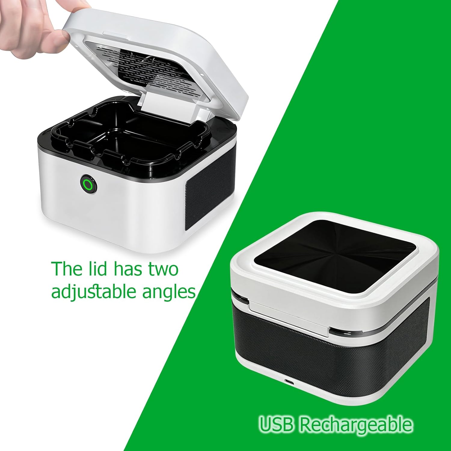 Multifunctional Smokeless Ashtray with HEPA Filter,Portable Rechargeable Ashtray for Office Home Room Car (White)