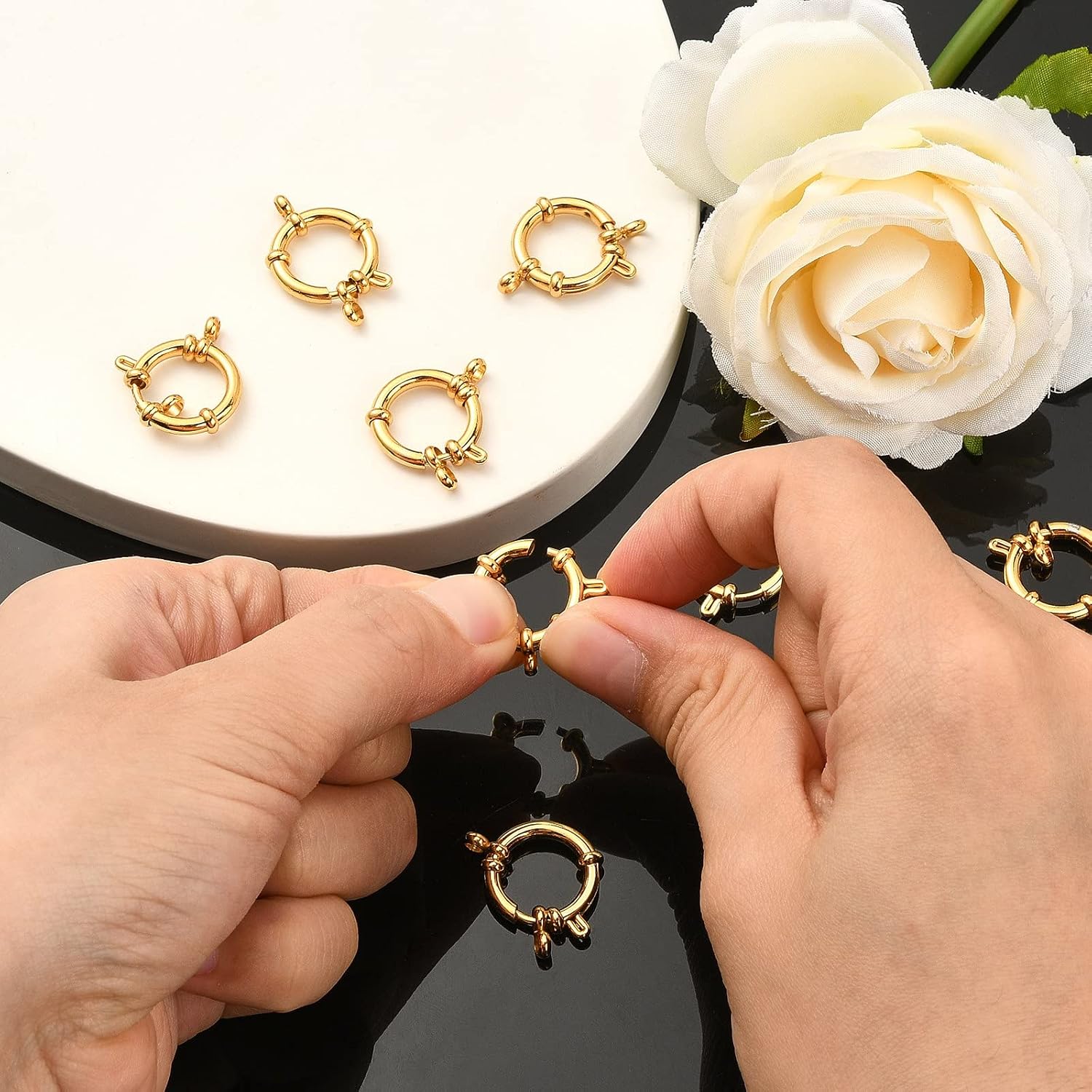 UR URLIFEHALL 10 Pcs 16x4mm 304 Stainless Steel Spring Ring Real 24K Gold Plated Clasps Ring Jewelry Link Connectors for DIY Craft Making