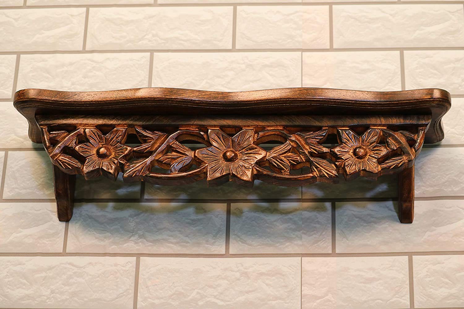 CRAFTYKART Wooden Hand Carved Wall Decor Shelf for Living Room, Home, Office, Drawing Room (Brown)-image-42