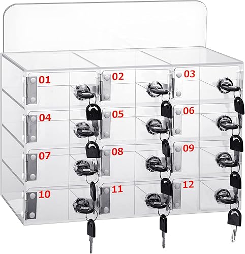 Threan Caja de casillero transparente para teléfono celular, caja de bloqueo de acrílico para teléfono celular con cerraduras de puerta y llaves,