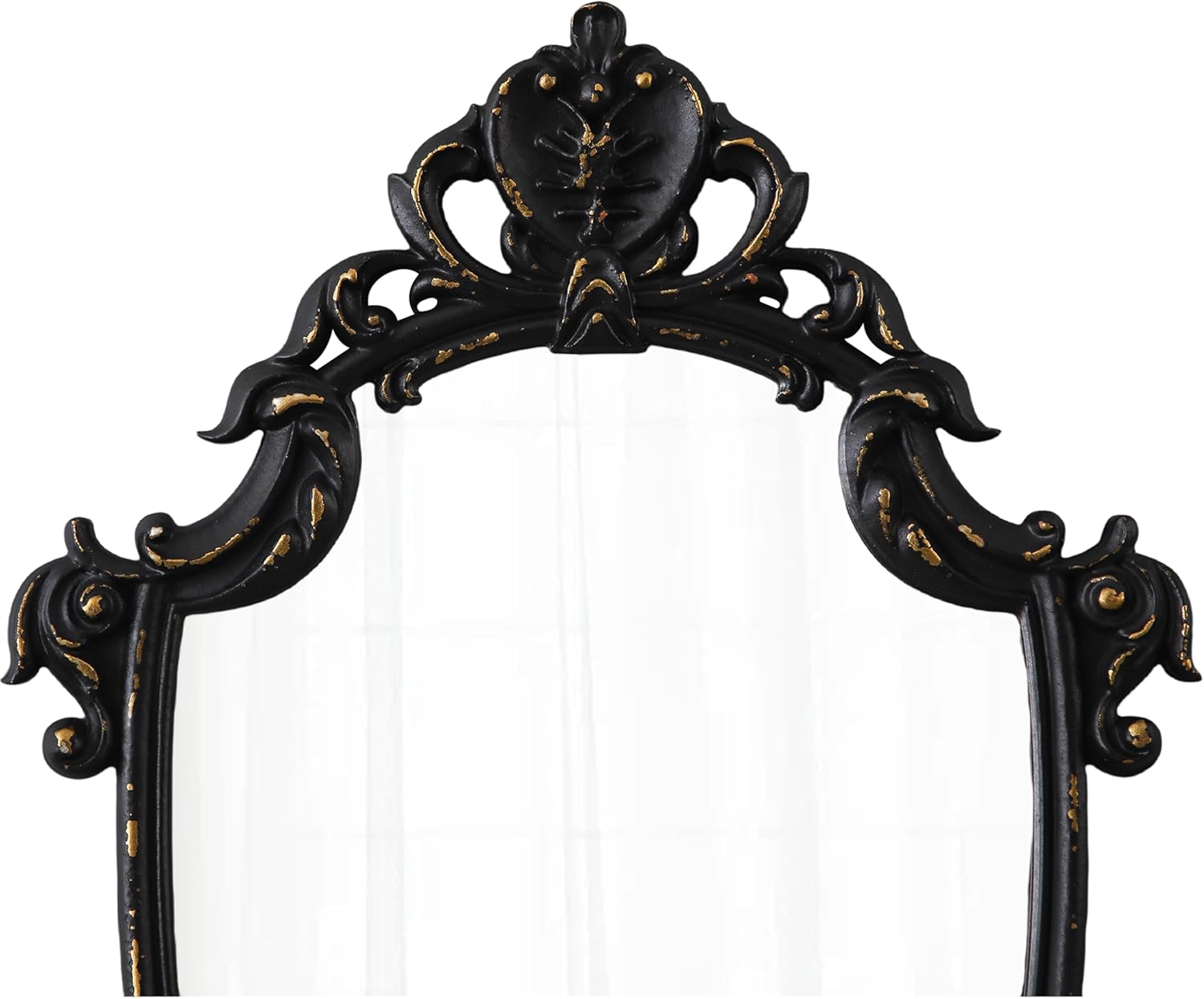 Vintage Black Wall Mirrors 16 x 24 inch, Hanging Handmade Distressed Finish Golden Shield Shape Wood Framed Ornate Antique Wall Mirror Decorative for Entryway Hallway Living Room Bathroom