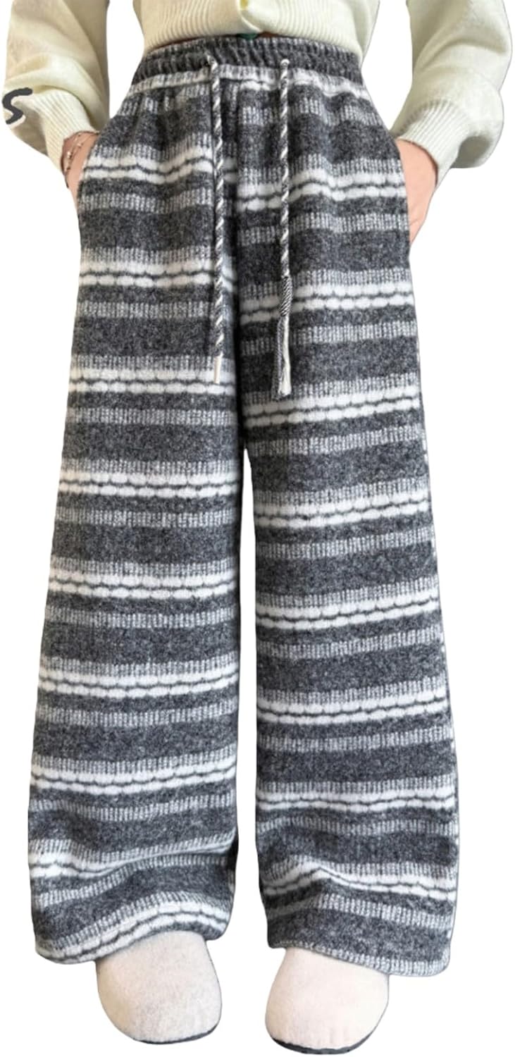 Y2k Striped Pants for Teen Girls Cute Baggy Wide Leg Joggers Youth Elastic High Waisted Joggers Casual Baseball Pants