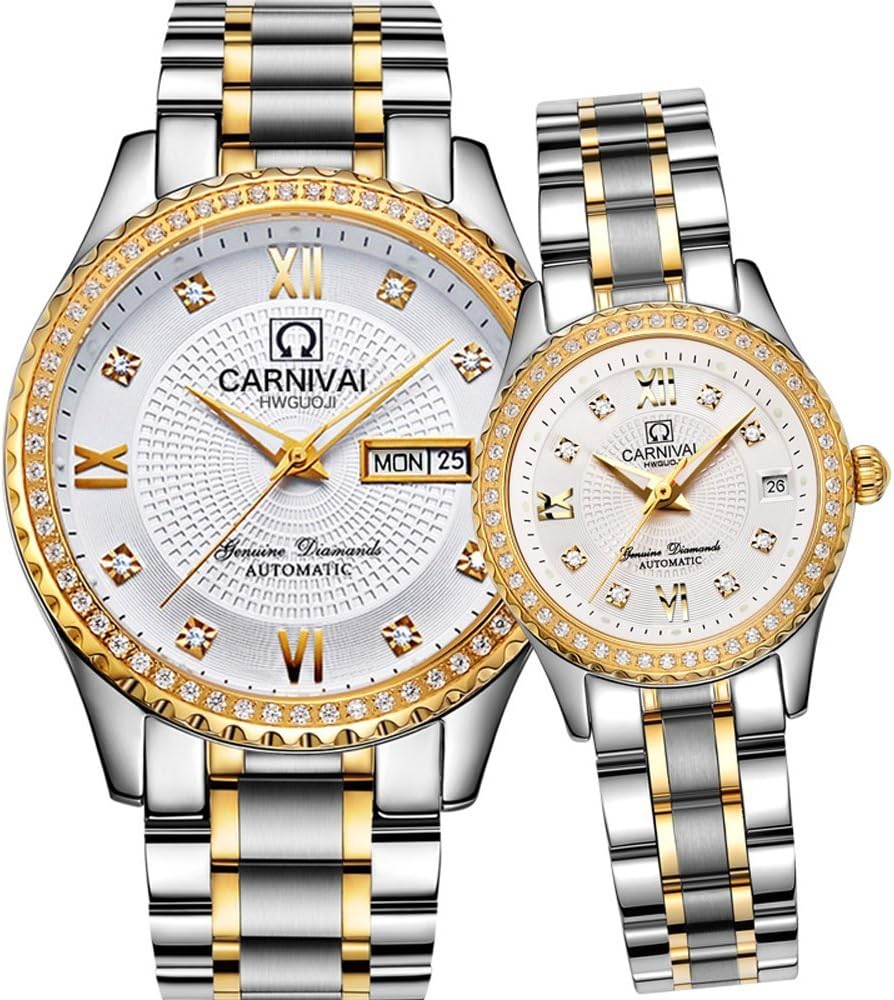 Men and Women Automatic Watch Gold Silver Stainless Steel Dress Couple Watches for Her and His Set of 2 …