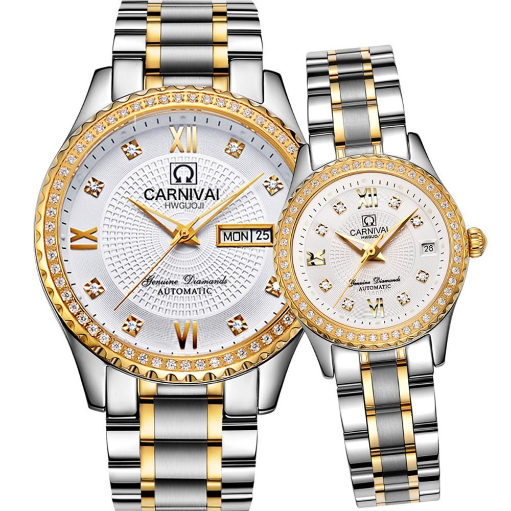 MASTOPMen and Women Automatic Watch Gold Silver Stainless Steel Dress Couple Watches for Her and His Set of 2 …