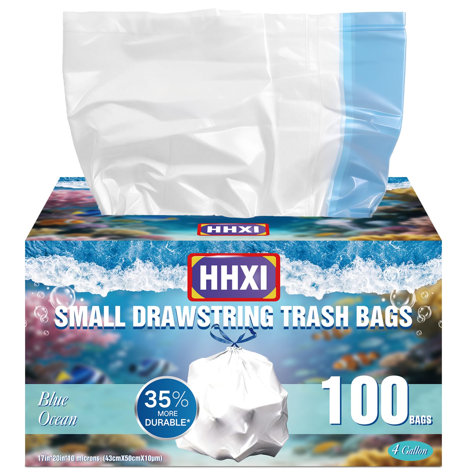 Photo 1 of 100Ct 4 Gallon Small Trash Bags, Blue Ocean Garbage Bags, Scented Trash Bags, Odor Resistant with Drawstring