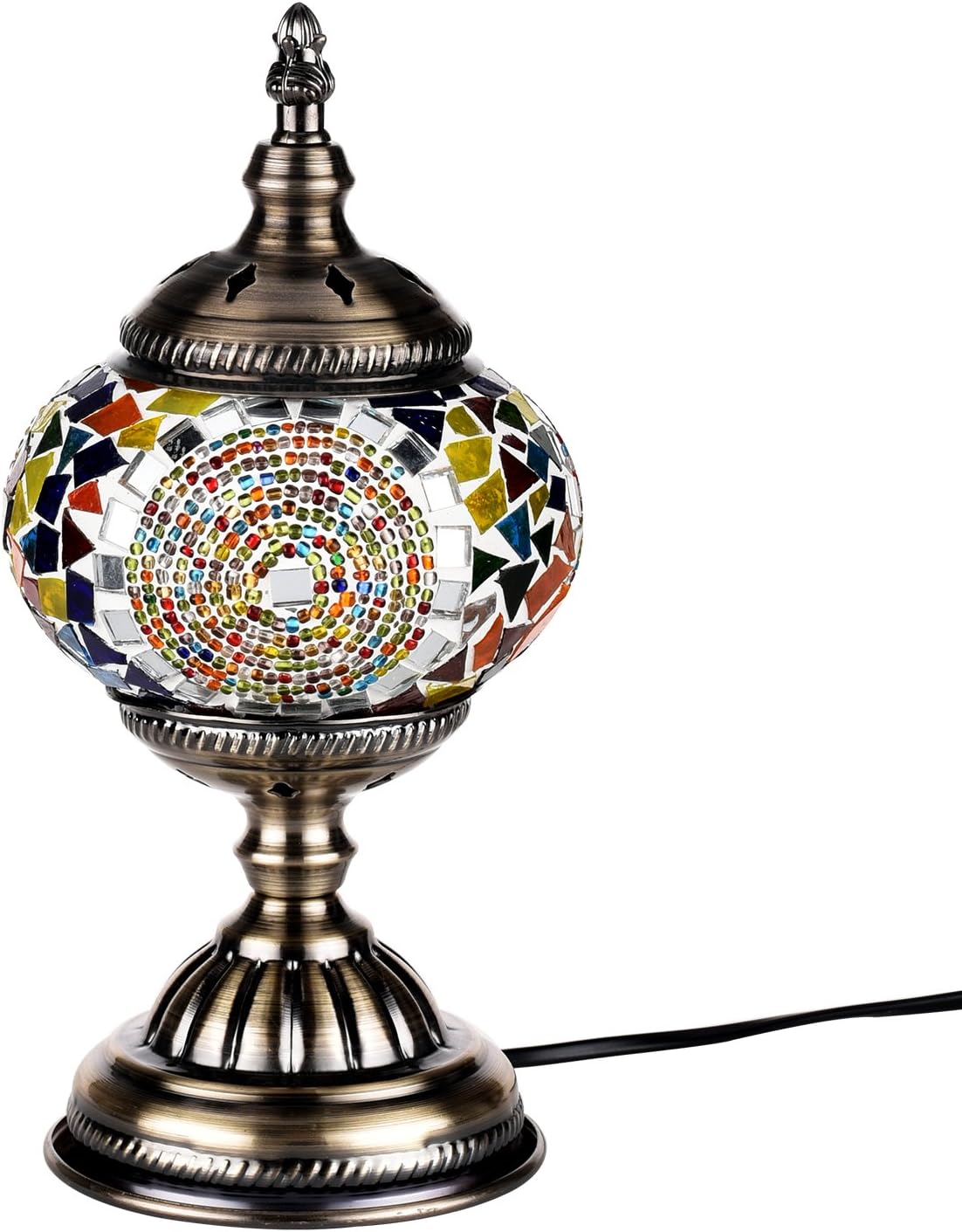 Turkish Mosaic Lamp Decorative Handmade Unique Glass Bedside Table Lamp Led Bulb Included (Multi-Colored)