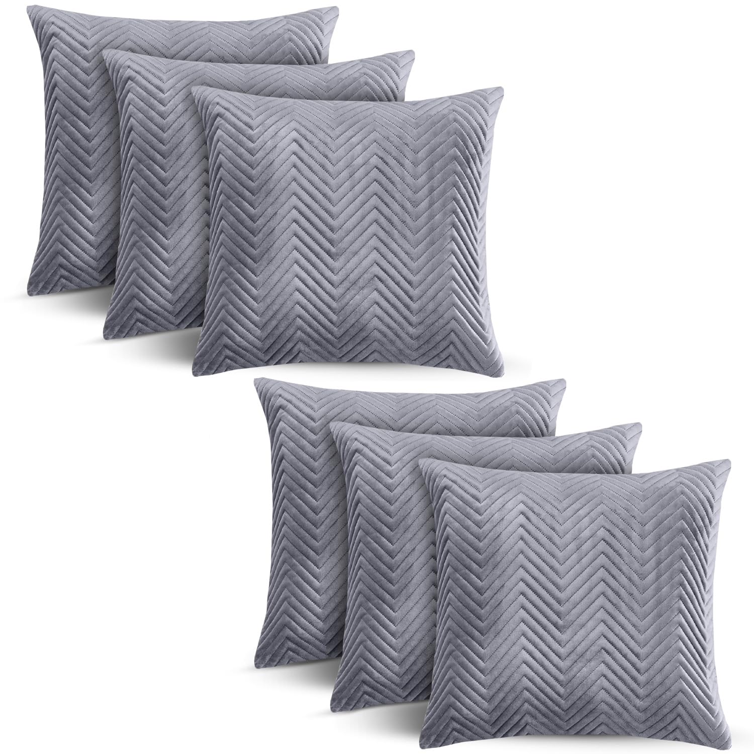 BedLooms Grey Velvet Cushion Covers 45x45 cm (Set of 6) – Soft Ultrasonic Stitch, Hidden Zipper, Decorative Throw Pillow Cases for Sofa, Couch & Living Room (18x18 Inch)