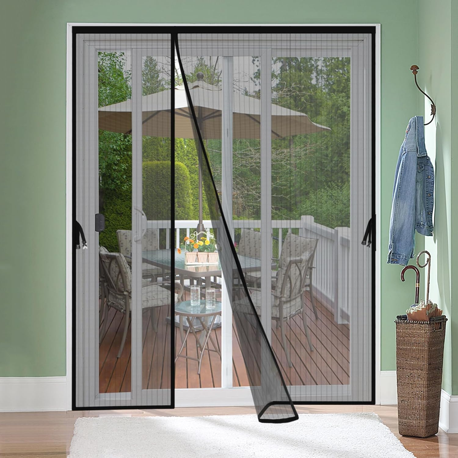 reversible left right side opening magnetic screen door for 72 x 80in french door, screen itself size: 74" x 81", glass sliding door heavy duty screen door mesh curtain for front patio or large door fit door 72" wide x 80" high polyester-black