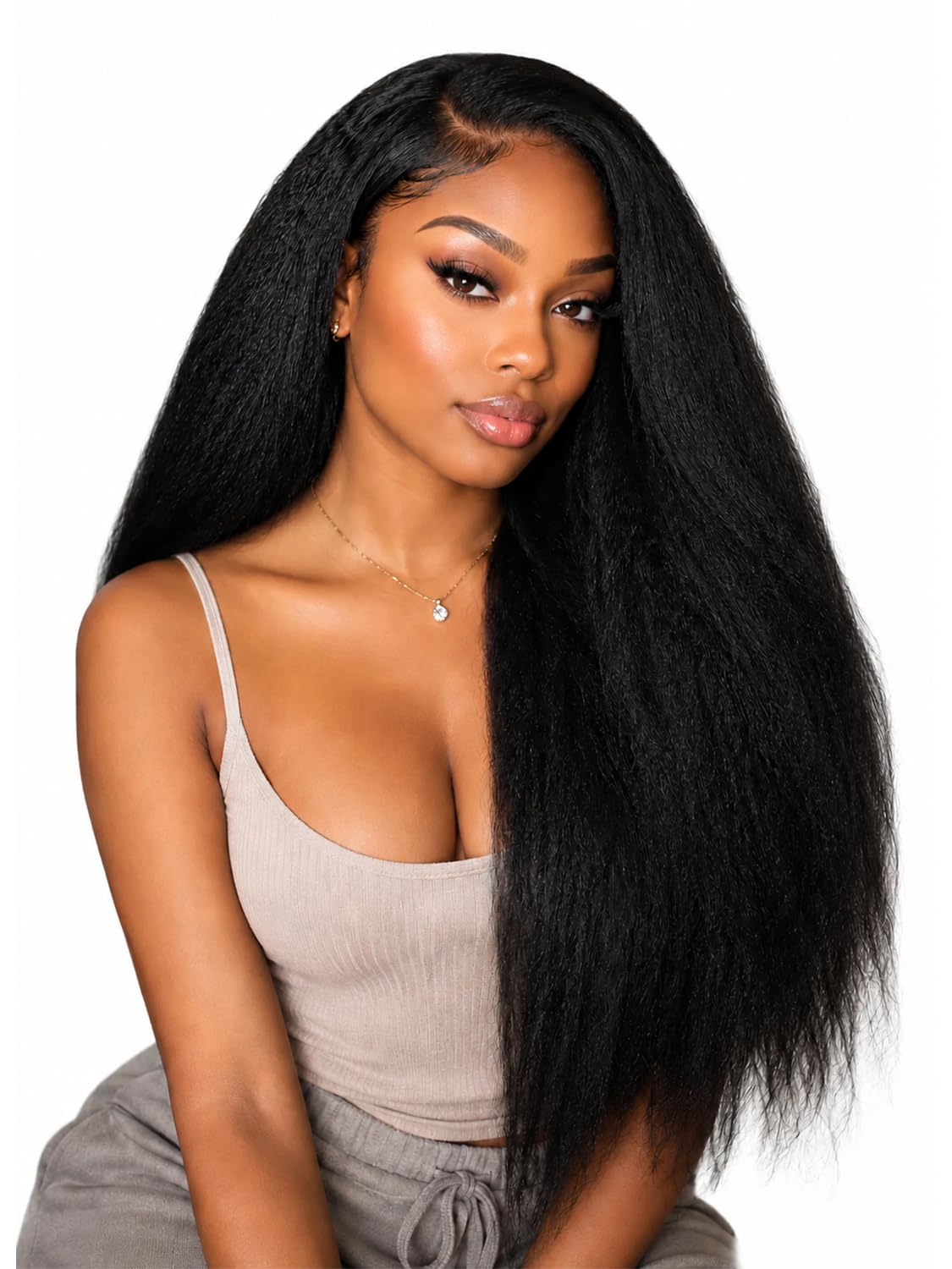 32 Pollici Parrucca brasiliana capelli umani Kinky dritto 200% Densità 13X6 parrucca donna naturale ricci senza colla Yaki dritto HD pizzo frontale parrucca umano capelli per donne colore naturale