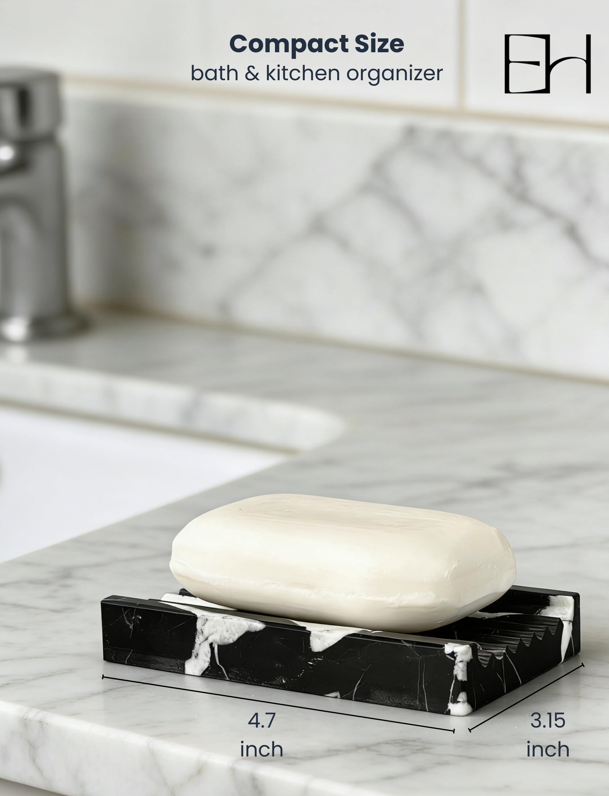 Jabonera de mármol natural para ducha con pies antideslizantes de silicona, bandeja de secado de piedra, protector de jabón de barra, recipiente para accesorios de decoración de baño (marquina