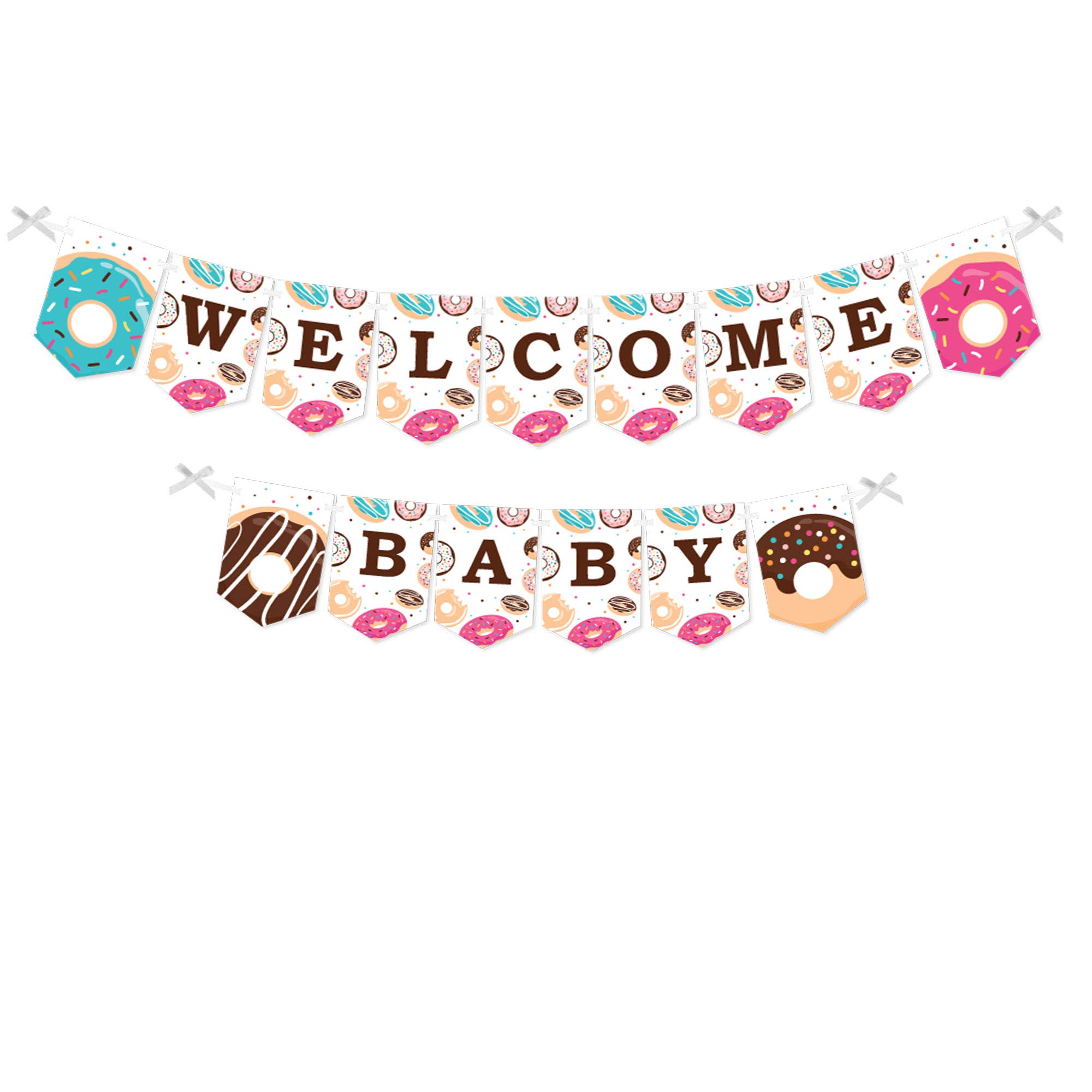 Big Dot of Happiness Donut Worry, Let's Party - Doughnut Party Bunting Banner - Party Decorations - Welcome Baby